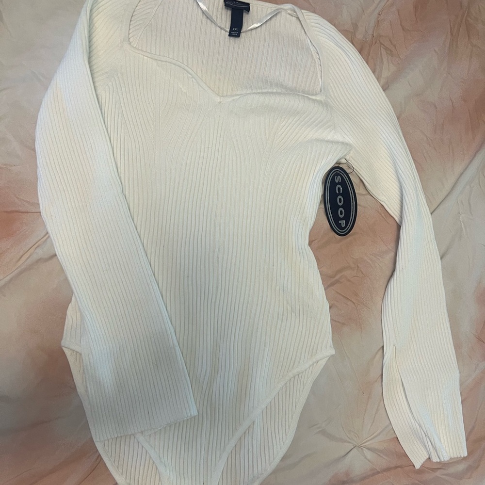 Scoop NYC Cream Ribbed Bodysuit